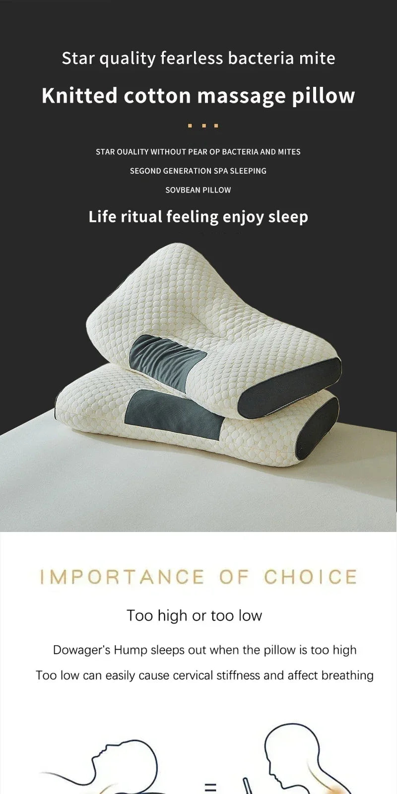 New Soybean Fiber Cervical Orthopedic Neck Pillow - Massage SPA Pillow for Household Sleep & Neck Protection