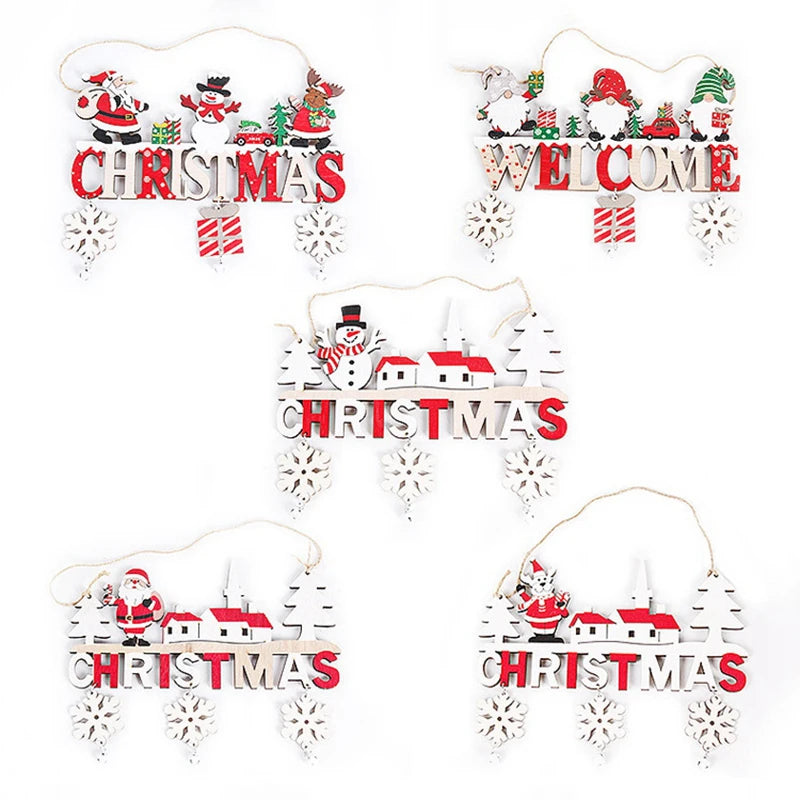 Gnome Santa Claus Wooden Hanging Ornament 2024 Merry Christmas Decoration for Home Door Xmas Tree Pendants Navidad New Year 2025 Beauty World Shop