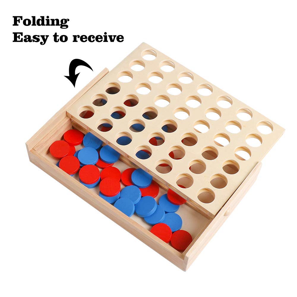 Wooden 4 Row Board Game 4 Connected Games for Travel Board Game Foldable Classic Family Fun Toy Christmas Gift Beauty World Shop