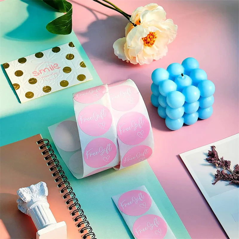 100-500pcs Free Gift Letters Labels Sticker Stationary Supplies Pink Thank You Sticker for Small Business Package Card 1 inch Beauty World Shop