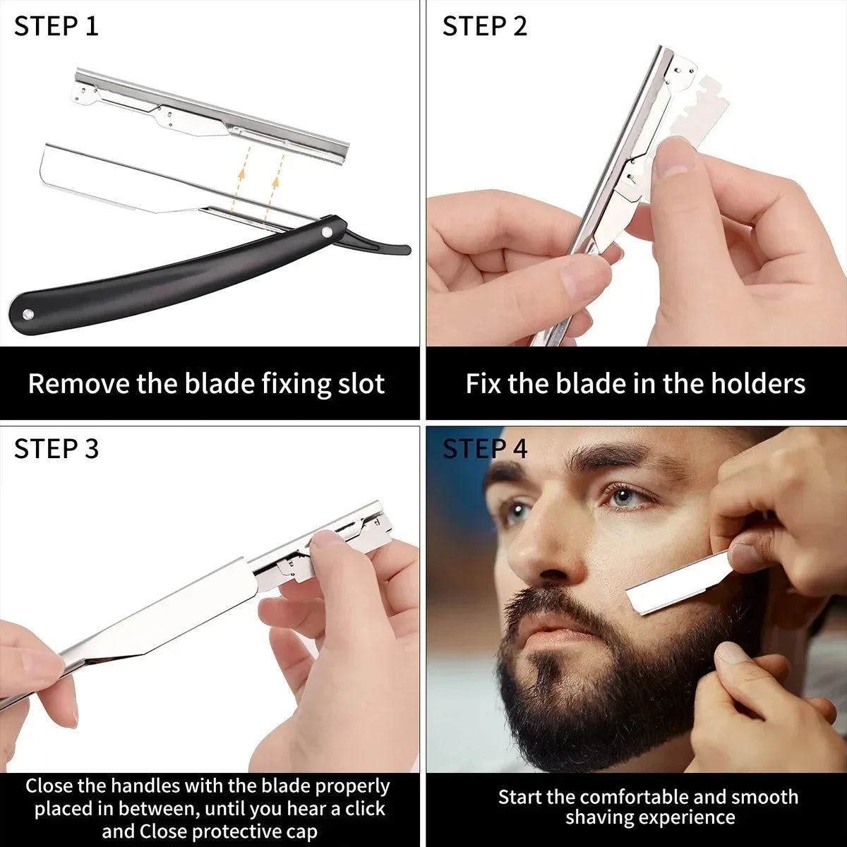 Professional Manual Shaver Straight Edge Stainless Steel Sharp Barber Razor Folding Shaving Beard Cutter with 1/10/20 pcs Blades Beauty World Shop