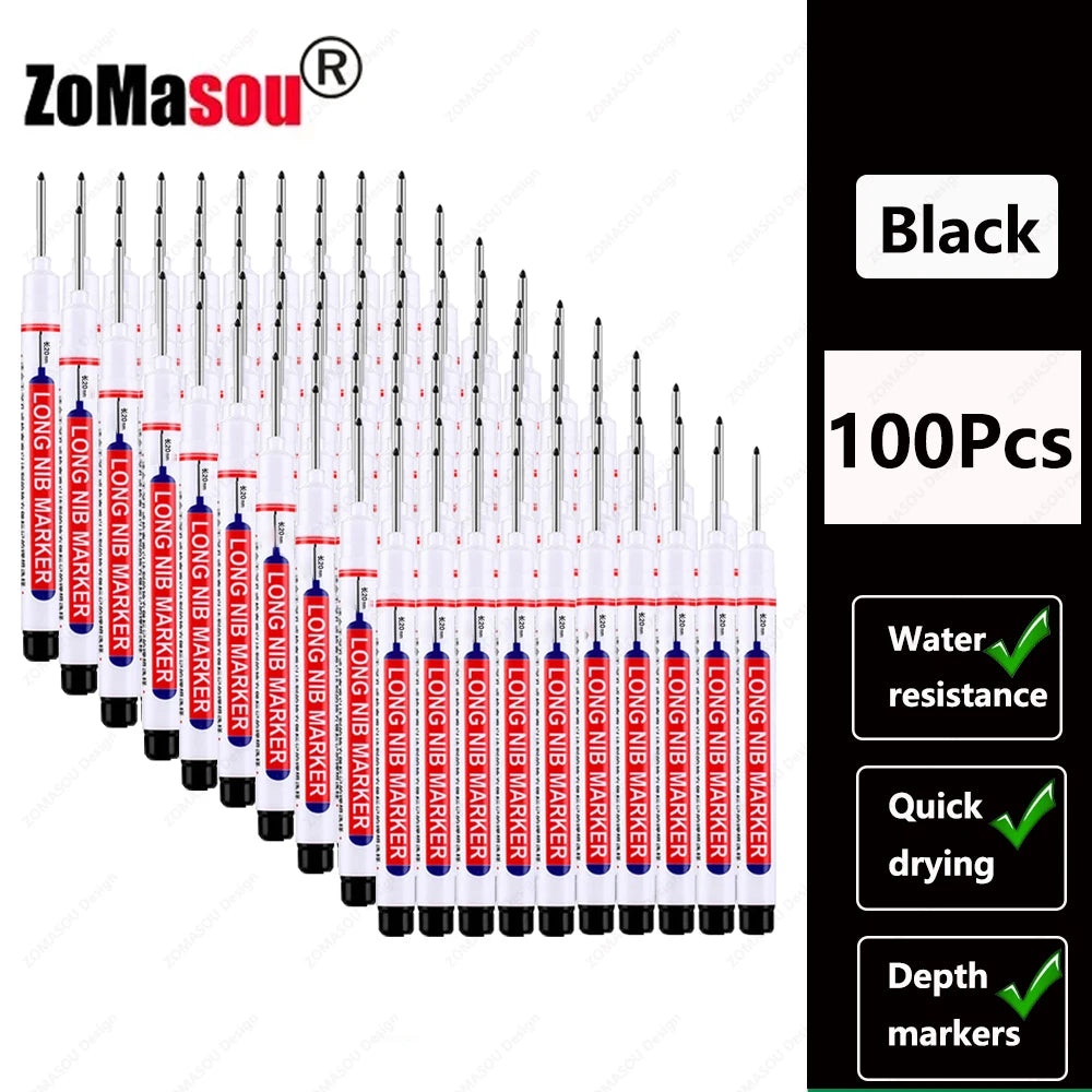 1-100Pcs 2cm Waterproof Long Head Markers Deep Hole Marker Pen for Metal Carpenter Red/Black/Blue/Green Ink Woodworking Tools Beauty World Shop