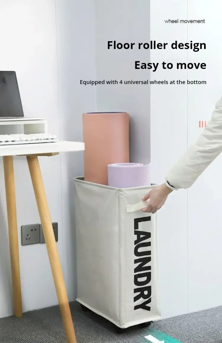 Rolling Slim Laundry BasketWithStandFoldable Waterproof Sorter AndOrganizerOn Wheels Tall Thin DirtyLaundryHamper Basket Beauty World Shop