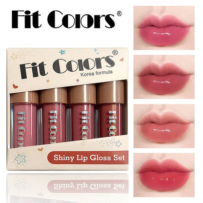 Fit Colors Velvet Lip Gloss Set — 4-Piece Non-Transfer, Diamond Finish, Long-Lasting Lip Gloss Collection Beauty Trend Shop