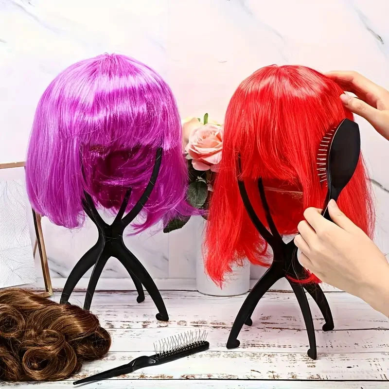 1pcs High Quality Wig Stand Multi-Purpose Use Hat Wig Hair Head Stand Foldable Flexible Plastic Wig Holder Beauty World Shop