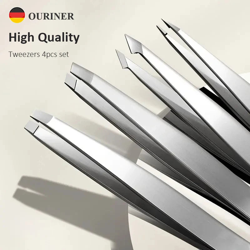 Ouriner Eyebrow Tweezers Set 4 Pcs Stainless Steel Eyebrow Forceps Professional Beauty Tool Set For Facial Hair Inward Growing Beauty Fashion