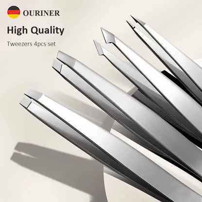 Ouriner Eyebrow Tweezers Set 4 Pcs Stainless Steel Eyebrow Forceps Professional Beauty Tool Set For Facial Hair Inward Growing Beauty Fashion