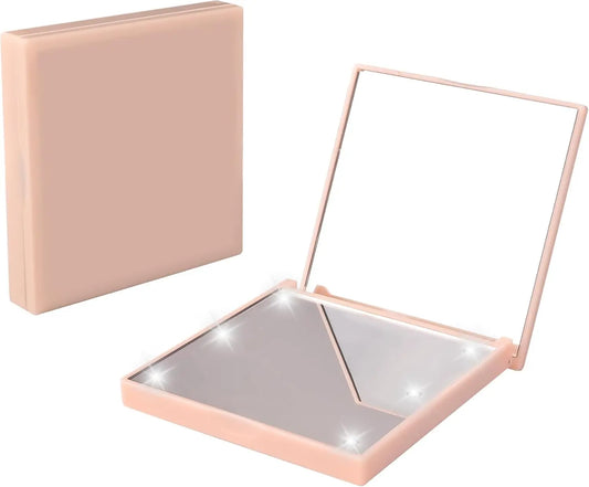 Travel Mirror with Light Compact Makeup Mirror with 6 LED Lights, Folding Pocket Lighted Compact Mirror for Purse Gift for Women Beauty World Shop