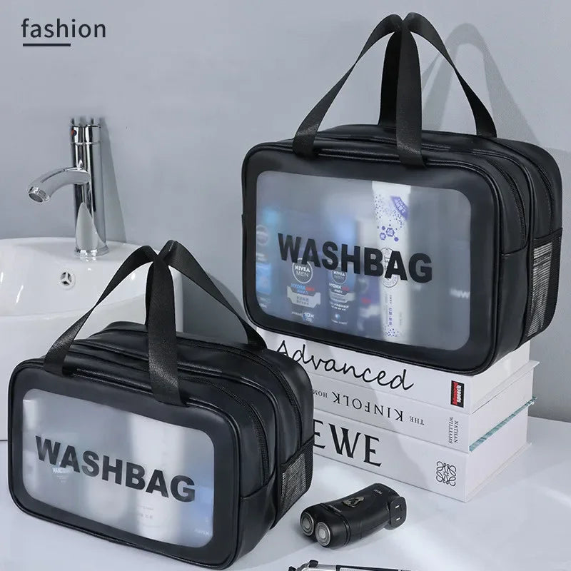 Dry-wet separation double transparent PU makeup bag portable washing bag cosmetic storage bag travel fitness swimming essentials Beauty World Shop