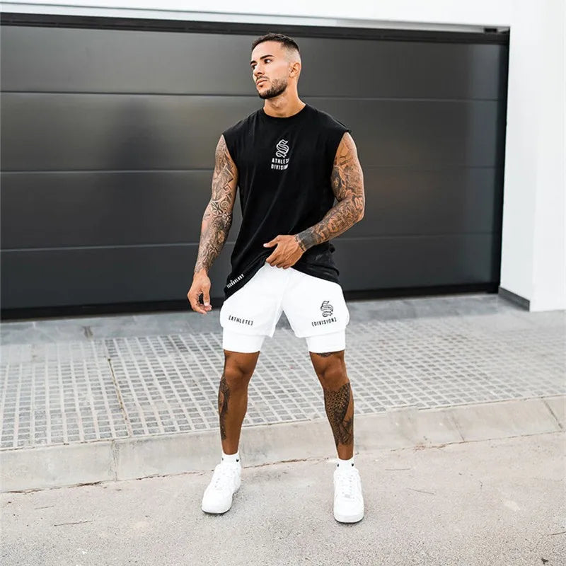 2025 NEW 2 IN 1 Sport Running Casual Breathable Shorts Men Double-deck Jogging Quick Dry GYM Shorts Fitness Workout Men Shorts