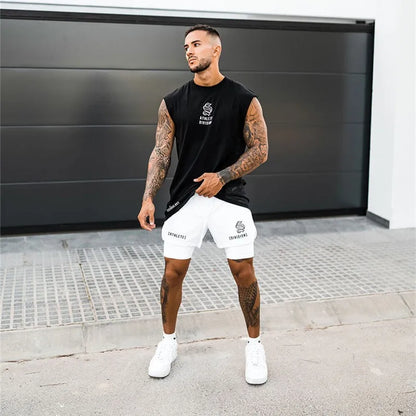 2025 NEW 2 IN 1 Sport Running Casual Breathable Shorts Men Double-deck Jogging Quick Dry GYM Shorts Fitness Workout Men Shorts