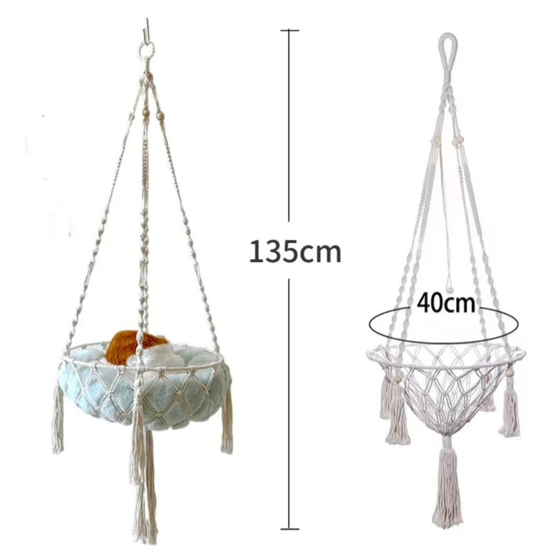 Winter Pet Hammock Cat Swing Hand Woven Cotton Rope Cats Hanging Basket  Kitten Hanging String Den Indoor Pend Nest Pet Supplies Beauty World Shop