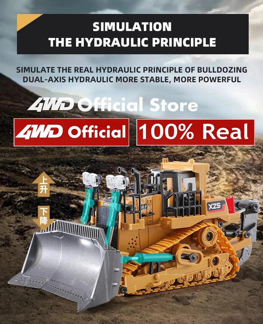 4WD Remote Control Excavator 4x4 Alloy Dump Truck Bulldozer Radio Model RC Car Construction Vehicle Toy Children Kids Gifts Beauty World Shop