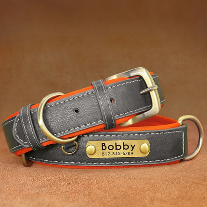 Customized PU Leather Nameplate Dog Collar Soft Padded Dogs Collars Free Engraving Name for Small Medium Large Dogs Adjustable Beauty World Shop