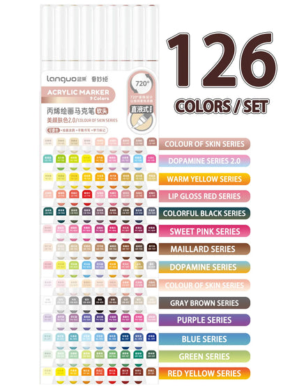 Languo 9pcs/box Soft Brush Acrylic Marker Pen Set，DIY Hand Drawn,Paint Art Markers pens,Student Graffiti Acrylic Paint Pens,M720 Beauty World Shop