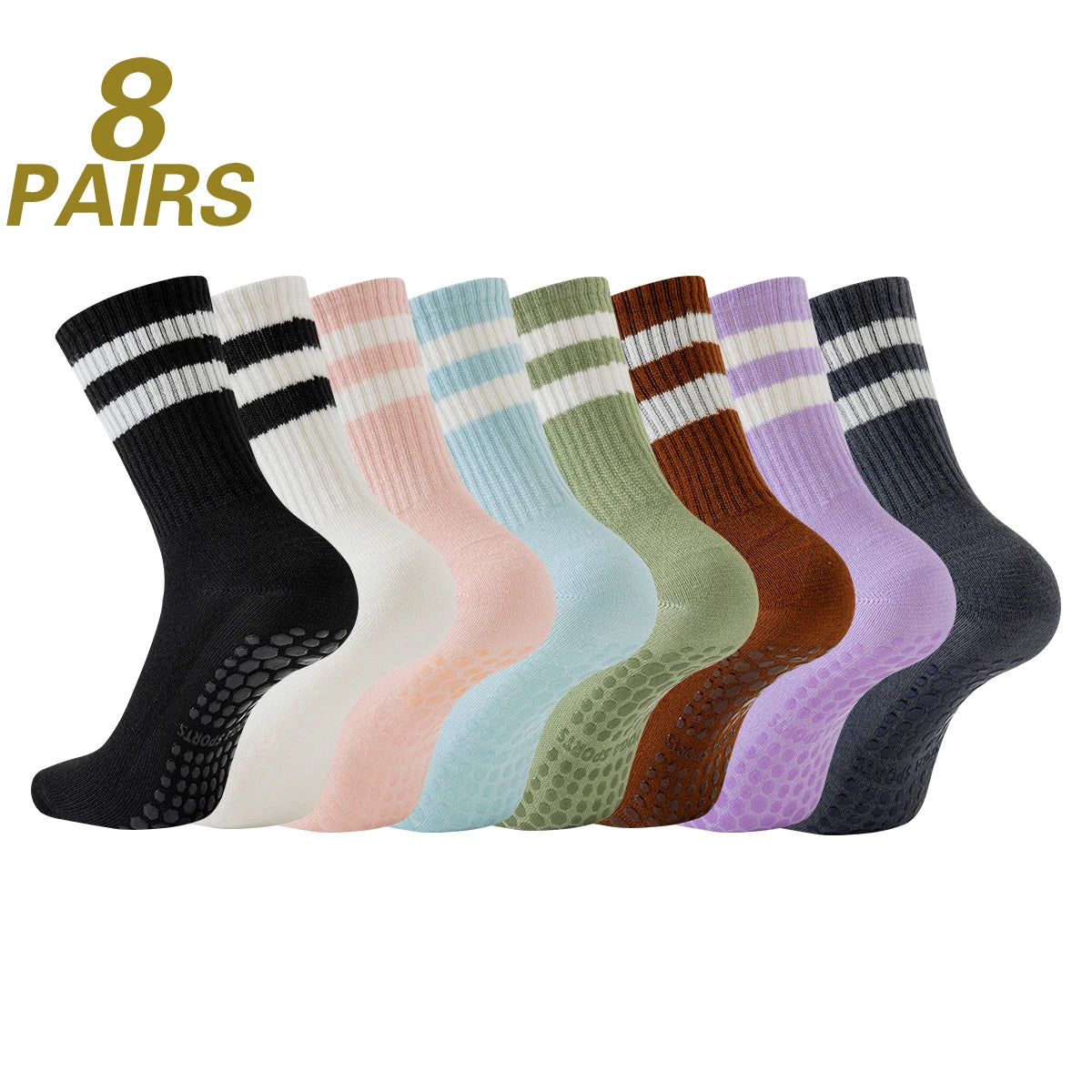 8 Pairs Girl Women's Yoga Socks Solid Colors Non-Slip Grip Socks for Pilates Workouts Ballet Dance and Gym Socks Beauty World Shop
