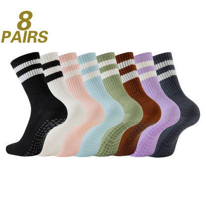 8 Pairs Girl Women's Yoga Socks Solid Colors Non-Slip Grip Socks for Pilates Workouts Ballet Dance and Gym Socks Beauty World Shop