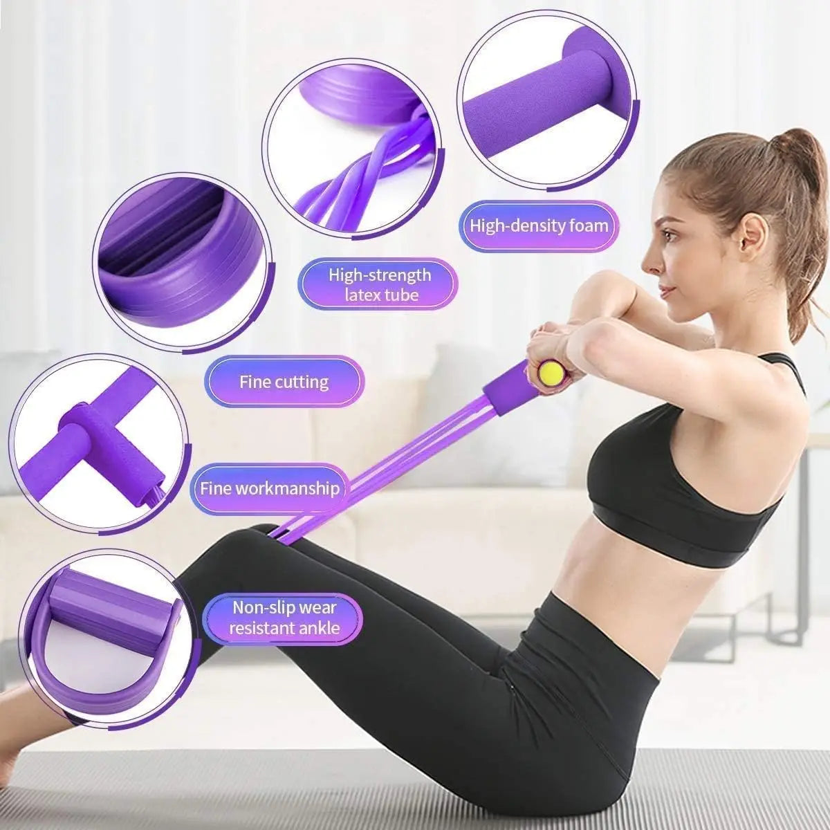 Resistance Band Set 4 Tubes Elastic Pull Rope Pedal Sit-up Resistance Band Expander Tension Rope for Fitness Slimming Training Beauty World Shop