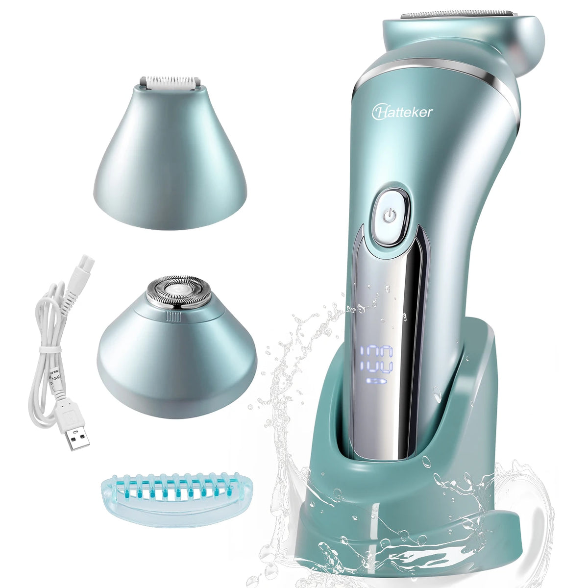 Hatteker 2-in-1 Epilator Hair Remover Leg Body Portable Lady Shaver Hair Removal Tool Underarms Facial Clipper for Women IPX7 Beauty World Shop