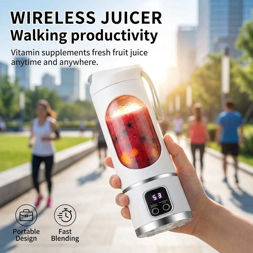 Mini Electric Juicer 450ML Large Capacity with Powerful Motor Digital Display for Crushed Ice Household Rechargeable Juice Cup Beauty World Shop