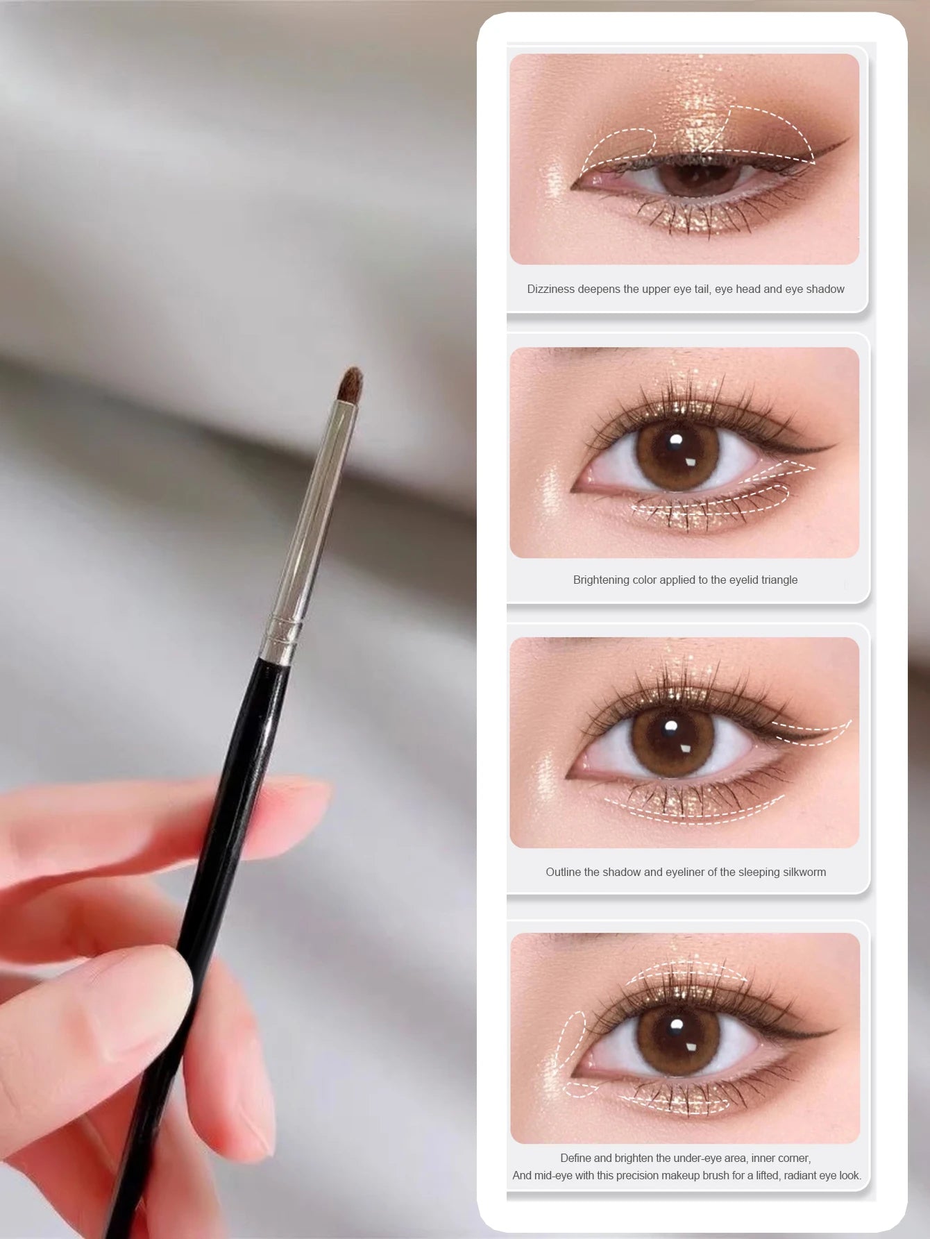 1 Set Of 4 Black Eye Detail Makeup Brushes Pony Hair Precision Eye Shadow Lying Silkworm Brightening Eyeliner Applicator Small Beauty World Shop