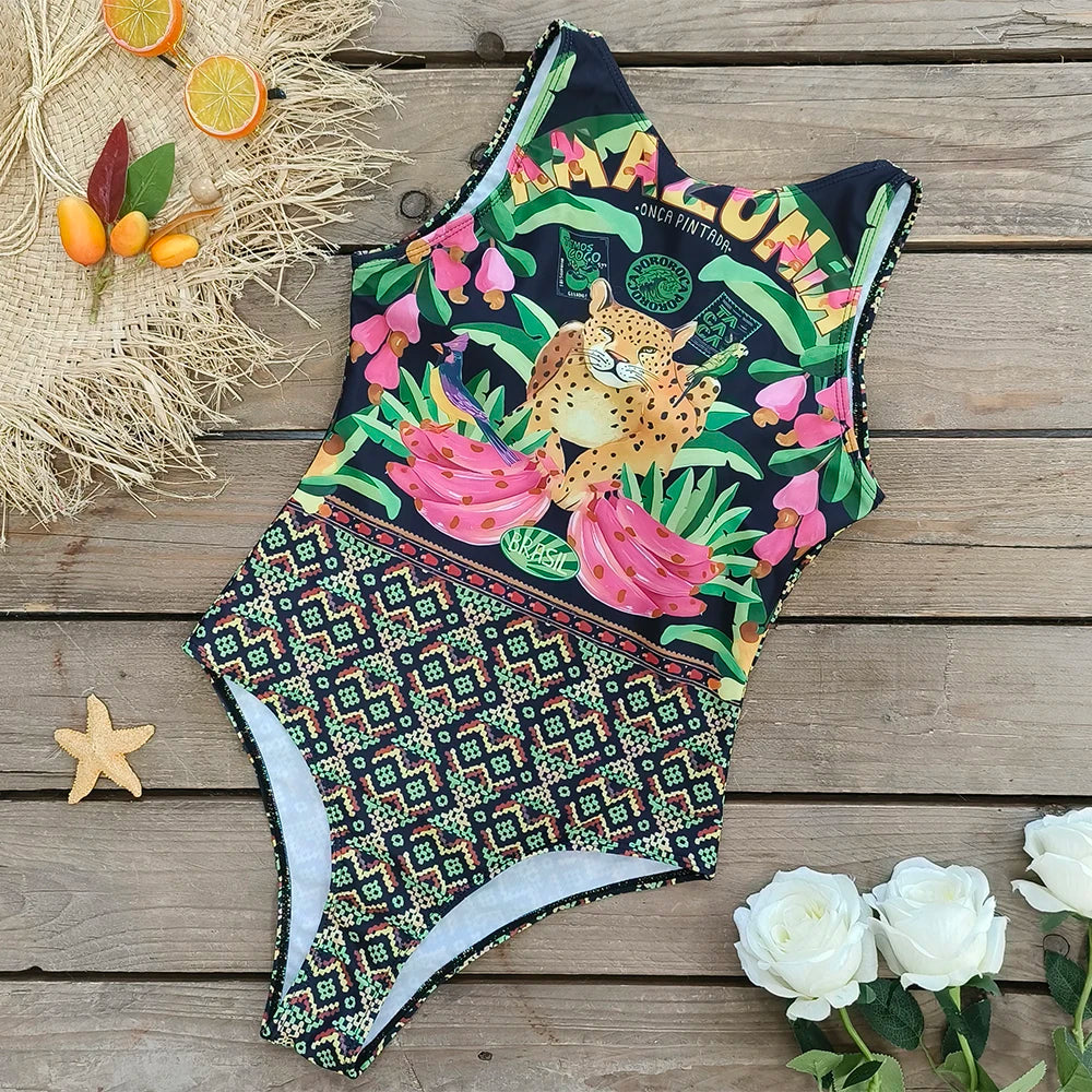 2026 New Printed One-piece Swimsuit Classic Printed Lace Up Swimsuit Women's Push Up Flower One-piece Suit Beach Wear For Female Beauty World Shop