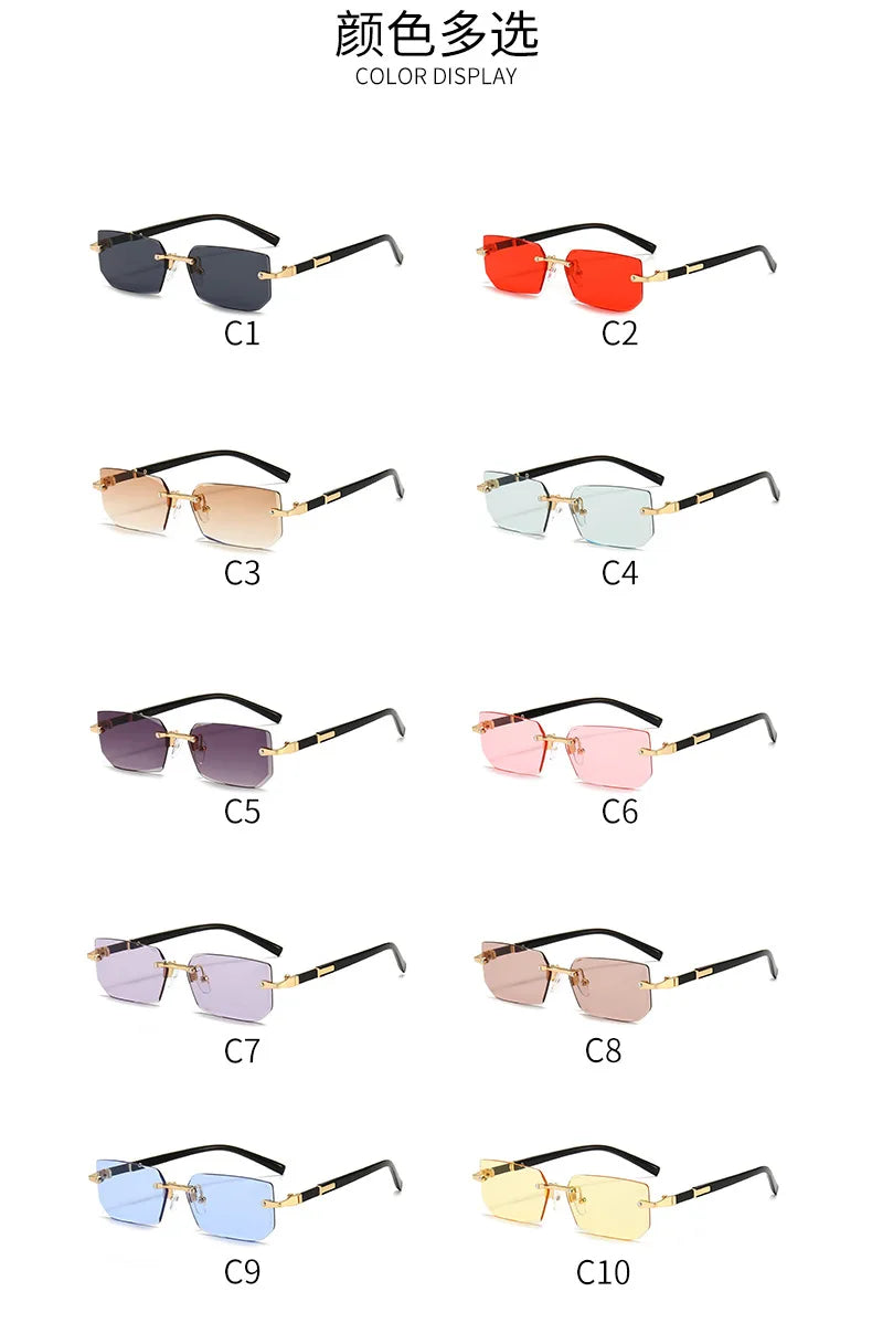 Rimless Sunglasses Rectangle Fashion Popular Women Men Shades Small Square Sun Glasses For Female Male Summer Traveling Oculos Beauty World Shop
