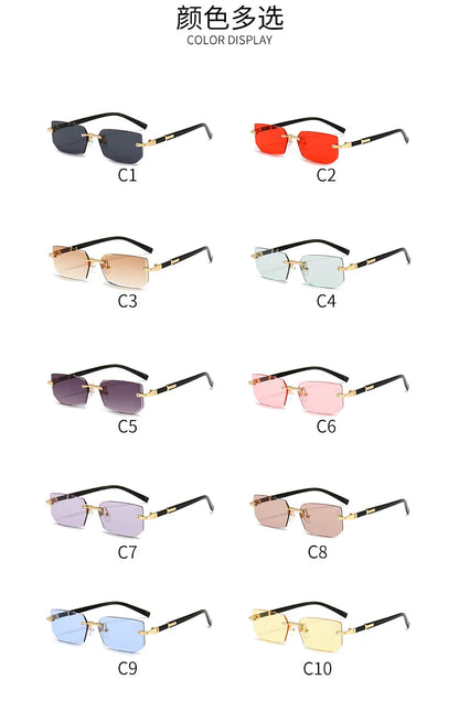 Rimless Sunglasses Rectangle Fashion Popular Women Men Shades Small Square Sun Glasses For Female Male Summer Traveling Oculos Beauty World Shop