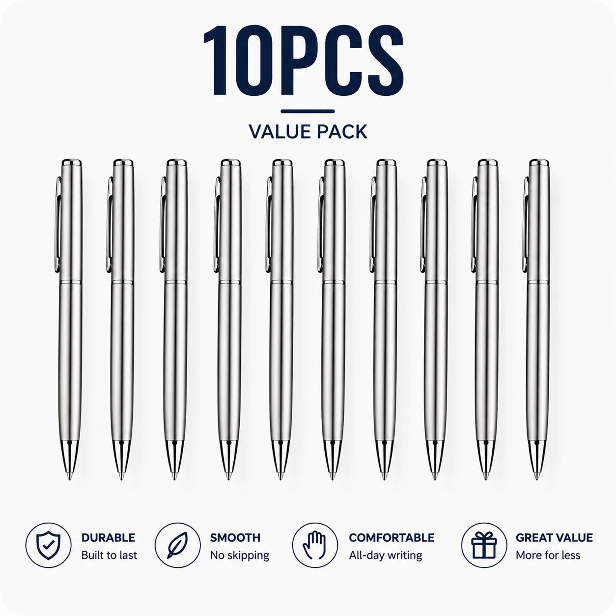 5/10/20Pcs Stainless Steel Ballpoint Pens, Silver Metal Medium Nib Smooth Twist Writing Pens for Office School Beauty World Shop