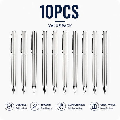 5/10/20Pcs Stainless Steel Ballpoint Pens, Silver Metal Medium Nib Smooth Twist Writing Pens for Office School Beauty World Shop