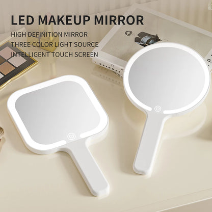LED Smart Makeup Mirror Hand-held Carry 3 Colors Adjust Bright with Touch Screen Cosmetic Tabletop Vanty Mirror Travel Home Use Beauty World Shop