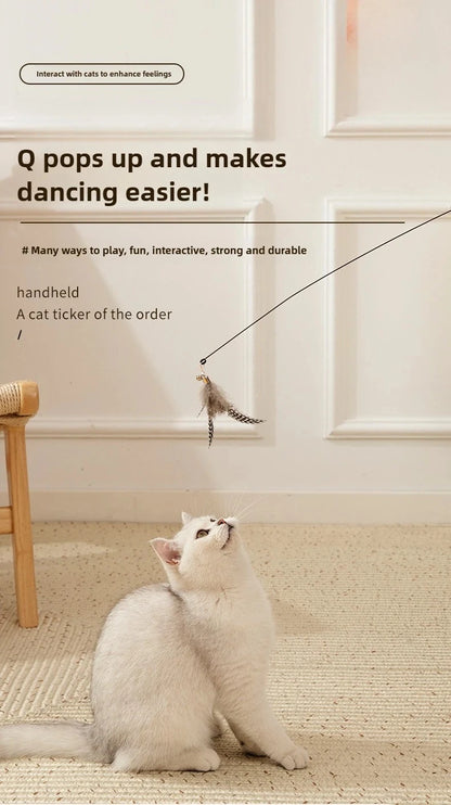 Extended telescopic cat stick Cat Toys 1.8m Scratch Resistant Pet Accessories Telescopic Fishing Rod with Feather for Active Cat
