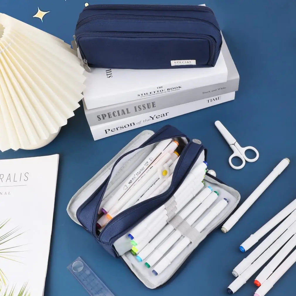 Pencil Case Large Space Storage 3 Compartment Pouch Double Side Opened Student Stationery Desk Organizer School Supplies Beauty World Shop