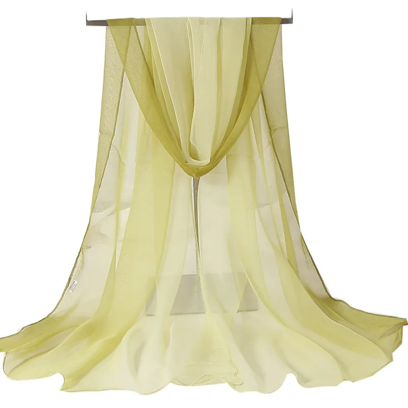 Four Seasons Thin Soft Chiffon For Women Silky Gradient Printing Beach Georgette Scarf Shawls Long Wraps Beach Sunscreen Hijab Beauty World Shop