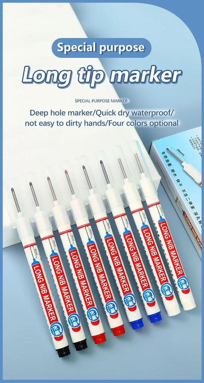 4Pcs/Set 20mm Deep Hole Long Nib Head Markers For Metal Perforating Pen Waterproof Bathroom Woodworking Decoration Multi-Purpose Beauty World Shop