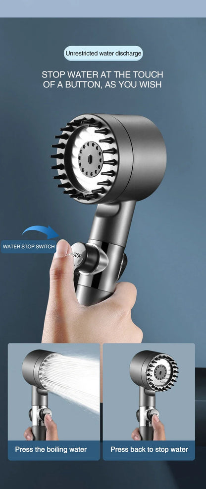 High Pressurized Filter Shower Head 3-mode Adjustable Spray with Massage Brush Rain Faucet Bathroom Accessories Beauty World Shop