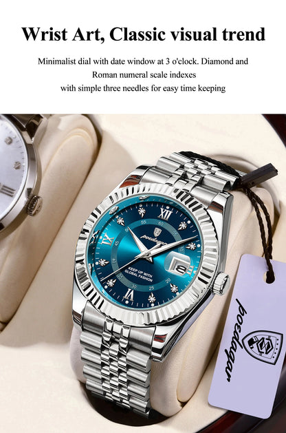 POEDAGAR Original Men Wristwatch Waterproof Luminous Date Business Man Clock Stainless Steel Quartz Military Men's Watches Reloj Beauty World Shop