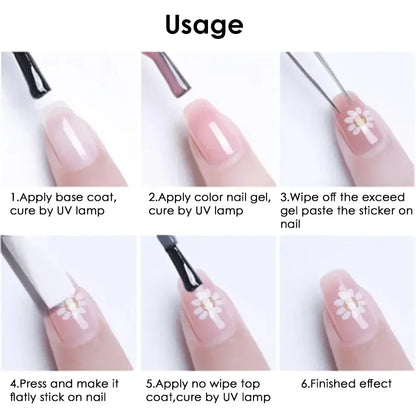 2/3pcs Golden Pink Hibiscus Flower Nail Stickers 3D Bronzing Border Petals Sakura Line Sliders Nail Decals DIY Manicure Decor Beauty World Shop