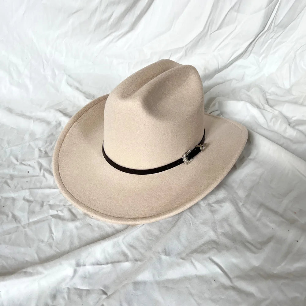 Vintage Western Cowboy Hat For Men's Gentleman Lady Jazz Cowgirl With Leather Wide Brim Cloche Church Sombrero Hombre Caps Beauty World Shop