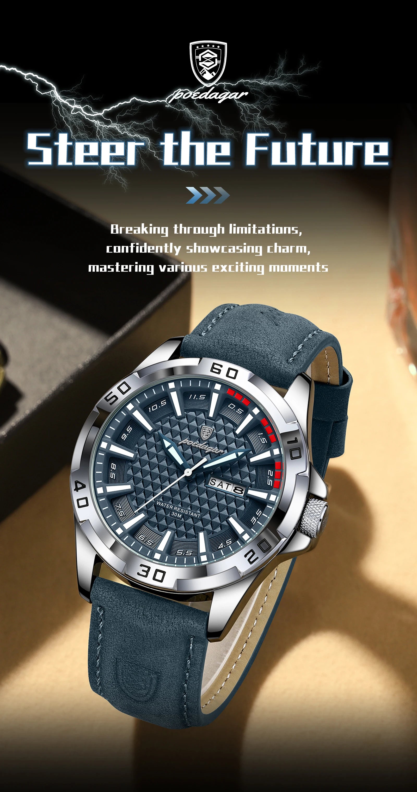 POEDAGAR Original Men Watch Luxury Waterproof Luminous Date Week Watch For Man Quartz Leather Fashion Men's Watches Reloj Hombre Beauty World Shop
