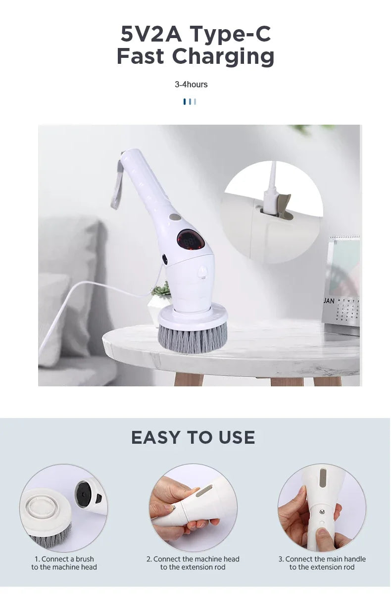 8-in-1 Multifunctional Electric Cleaning Brush Bathroom Kitchen Brush Cleaning With LED NightLight Rotatable Household Brush