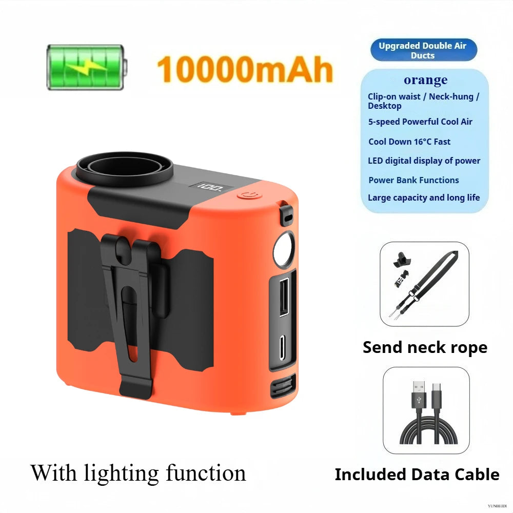 Portable Waist Clip Fan Mini USB Charging Hanging Fan with LED Flashlight Outdoor Single/dual Air Outlet Fan 20000/10000Mah F6/7 Beauty World Shop