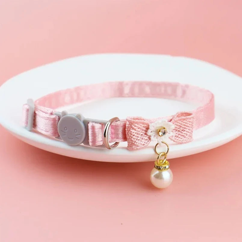 Pet Collar Pink Lace Bow Hanging Bead Cat Choker Bell Dog Cat Supplies Pet Accessories Dog Accessories Dog Cat Products Beauty World Shop