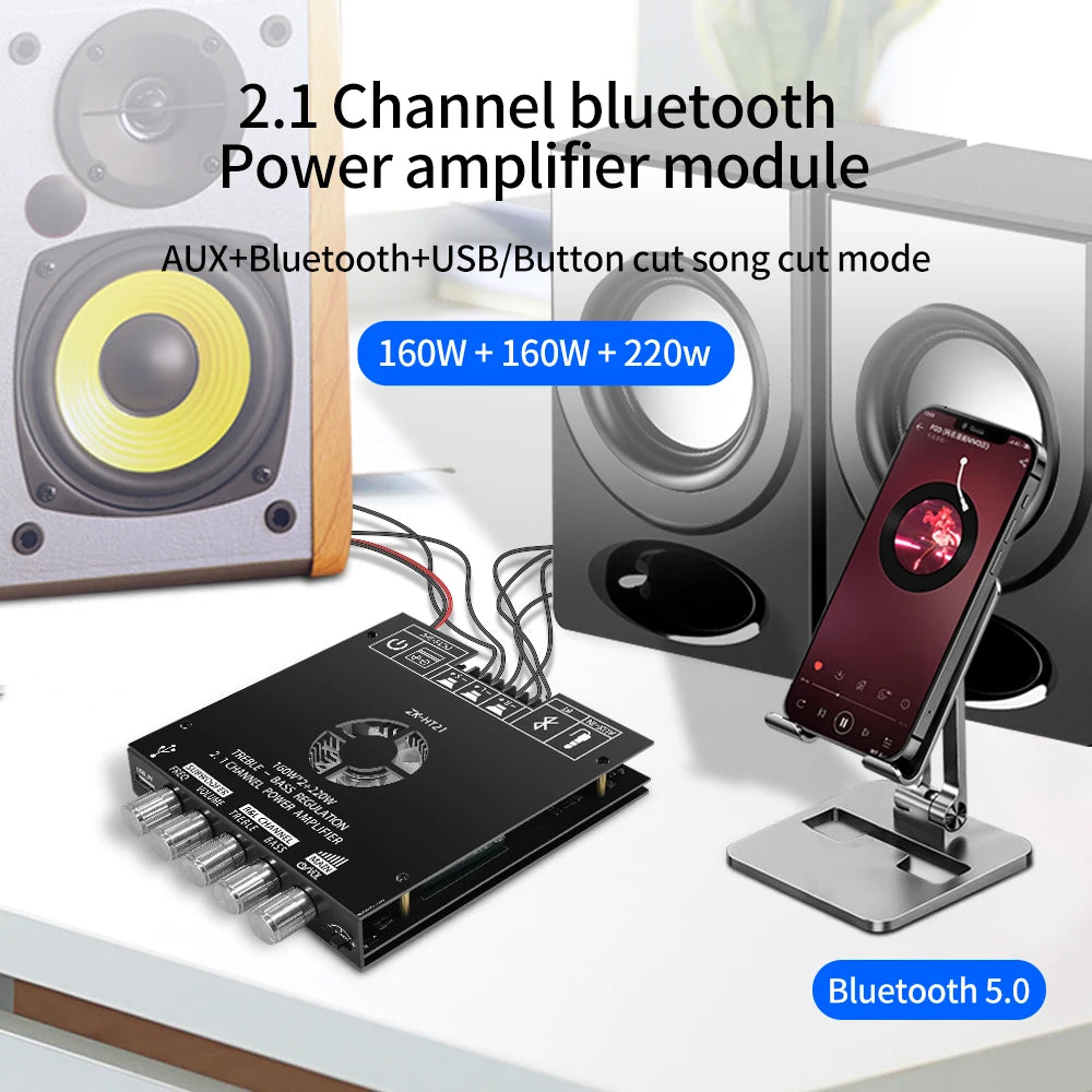 Bluetooth Digital Power Amplifier Board Module TDA7498E160W+160W+220W  High and Low Tone Subwoofer Amplifier AUX/USB ZK-HT21 Beauty World Shop