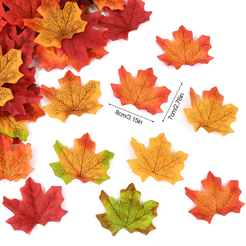 50/200Pcs Artificial Maple Leaves Autumn Silk Fall Leaf For Thanksgiving Halloween Christmas Home Decoration Wedding Party Craft Beauty World Shop