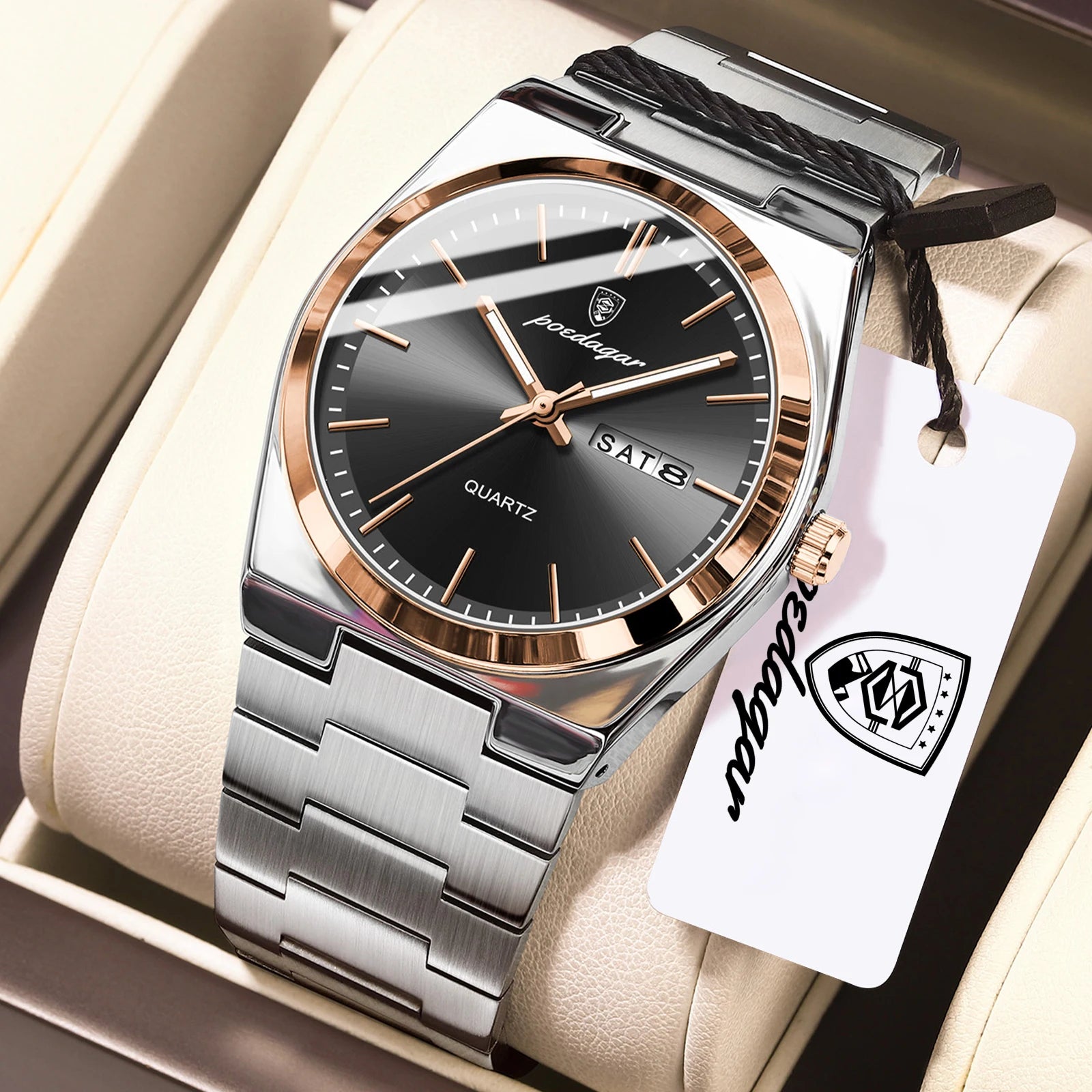 POEDAGAR Exquisite Business Men Watch Stainless Steel Waterproof Luminous Man Wristwatch Date Week Classic Men's Quartz Watches Beauty World Shop