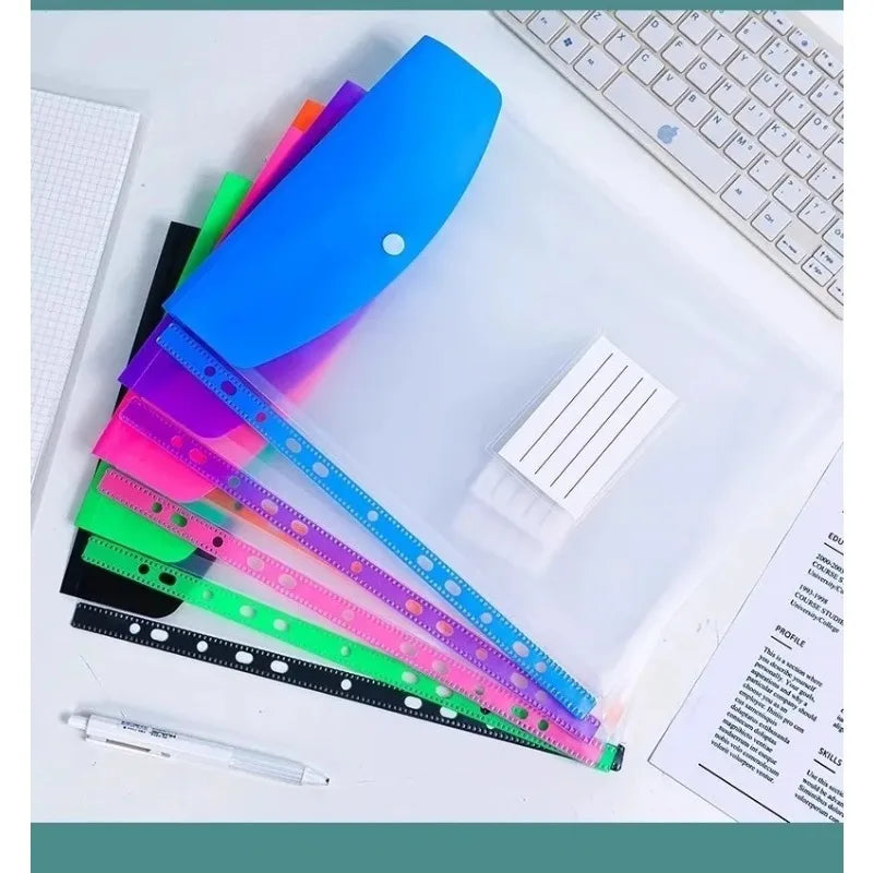 Pack of 6 A4 Plastic Covers with 11 Holes Adhesive Closure Compatible with 2/3/4 Rings for School And Office Supplies Beauty World Shop
