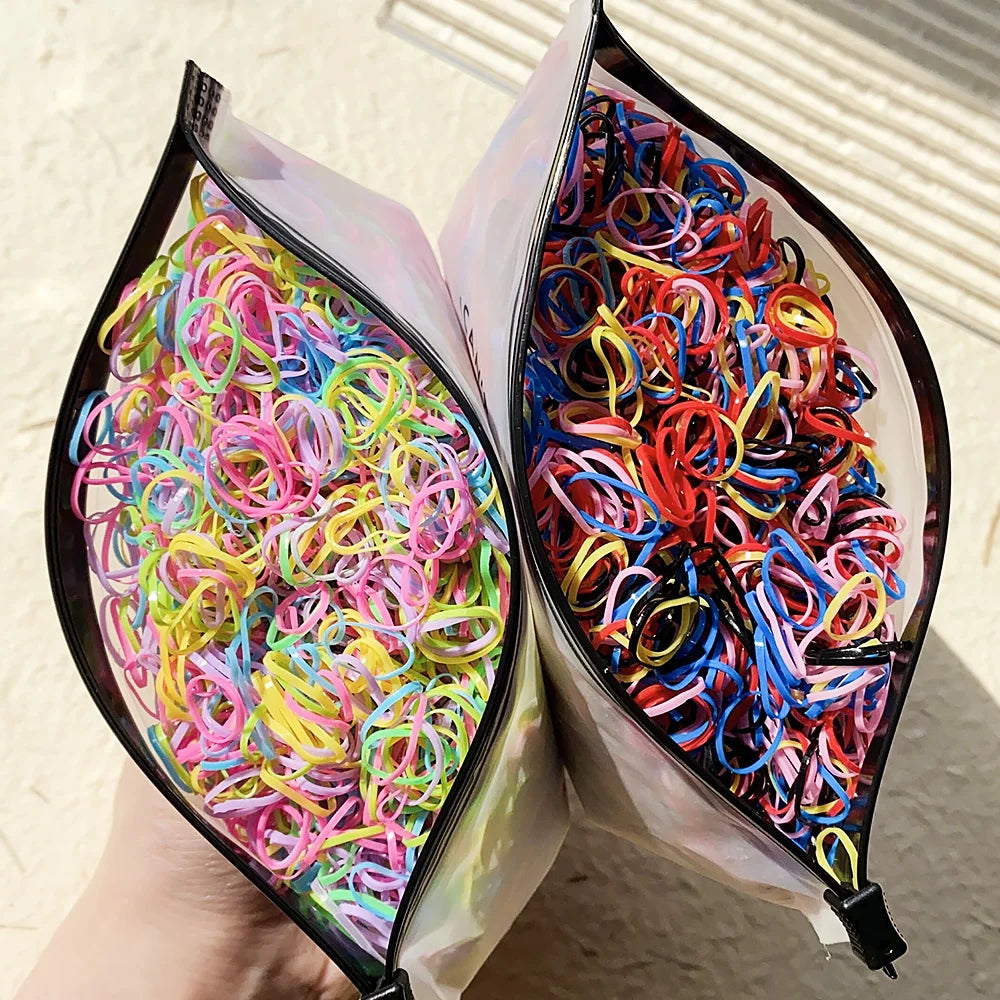 500/1000/2000pcs Girls Colourful Disposable Rubber Band Hair Ties Headband Children Ponytail Holder Bands Kids Hair Accessories Beauty World Shop