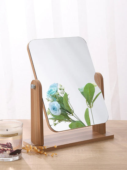 Dresser Vanity Makeup Mirror with Wood Stand, 360 Degree Rotating Compact Cosmetic Mirror, Portable Counter-top Mirror Bath Gift Beauty World Shop