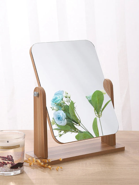 Dresser Vanity Makeup Mirror with Wood Stand, 360 Degree Rotating Compact Cosmetic Mirror, Portable Counter-top Mirror Bath Gift Beauty World Shop
